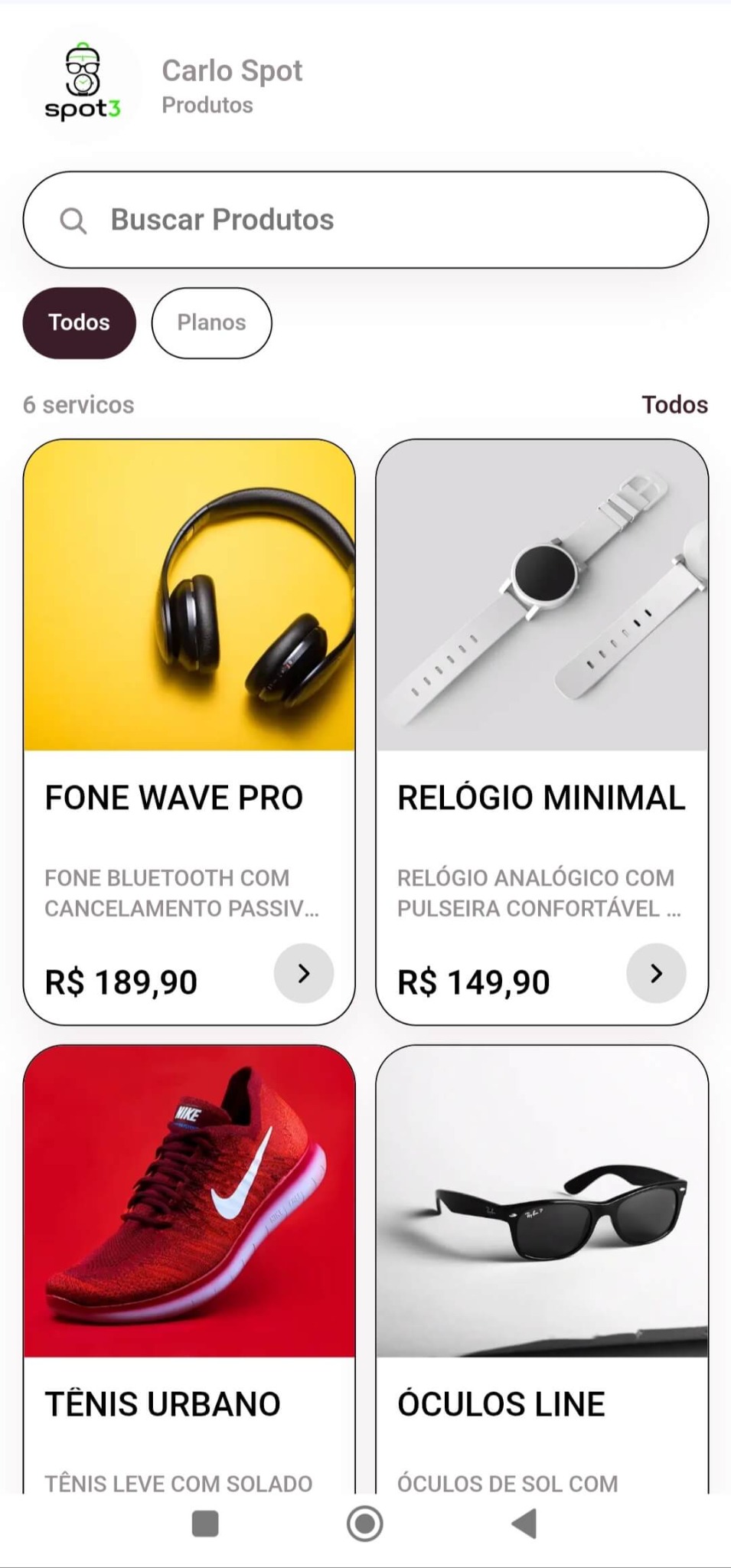 Exemplo de catálogo digital mobile criado no Meo.bio